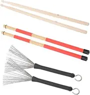 SWOOMEY 1 Set Drum Stick Kit with Wire Drum Brush for Comfortable Handle Includes Storage Bag for Beginners and Youth Bands