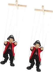 2Pcs Funny Pirate Marionette Puppets Pull String Wooden for Decoration and Parent Interaction Brightly Colored Design