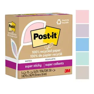 3M Post-it 利貼 狠黏 環保便條紙 76x76mm 混色5盒 /組（共25本）654R-5SSNRP