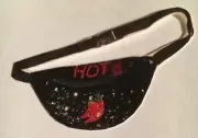 Black Sequin adjustable Belt Bag - Red Hot Chili Pepper Design - 11 x 6