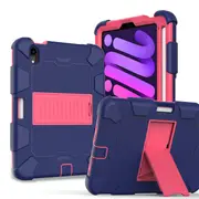 Catzon iPad Mini 6 Case Full-Body Shockproof Silicone Case With Pencil Holder-Navy Hot Pink