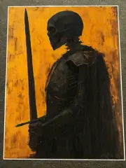 Skeleton Knight with Sword Against Orange Sky Poster 18x24in