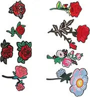 jojofuny 9Pcs Rose Pattern Embroidered Clothes Patches Replaceable Iron Coat and Hat Decorations for DIY Clothing Repair and Embellishment Vibrant Floral Design
