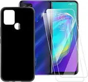 ESACMOT Pure Black Case Compatible with Tecno Pova LC7 + [2 Pack] Screen Protector Tempered Glass, Shockproof Case Cover for Tecno Pova LC7 (6.8 inch)