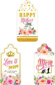105PCS Mothers Day Gift Tags Mothers Day Hangtags with String Hanging Floral Des