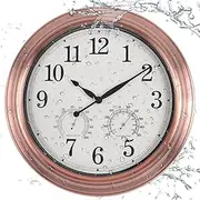 Vigorwise 16 Inch Outdoor Clock Thermometer Combo, Red Bronze Metal-Frame Outdoor Clocks Waterproof, Silent Outdoor Wall Clock for Patio Pool
