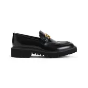 [Valentino Garavani] Valentino Garavani-Black Leather Loafers-Donna 39.5 IT
