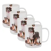 4PK Ashdene Puppy Love Australian Shepherd Mug New Bone China 400ml/11.5cm White
