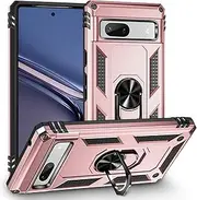 Cavor for Google Pixel 7a Case (6.1") TPU Case PC Bumper 360° Rotation Ring Holder Kickstand Back Cover [Work with Magnetic Car Mount] Shockproof Protective Cover-Rose