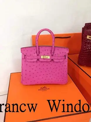 France Window 愛瑪仕 柏金包 Hermes 桃紅 鴕鳥皮 Birkin25CM 金扣