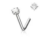 14K Solid White Gold , L Shaped Ends Nose Stud, Diamond Nose Stud 20 GA