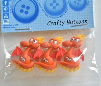 Dragon Buttons / 3 Fantasy Craft Shank Buttons / Dress It Up Jesse James