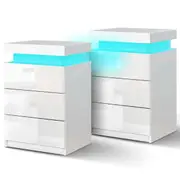 2x ALFORDSON 3 Drawers Bedside Table Perla LED Nightstand (White)