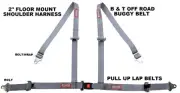 BUGGY BELT BOLT IN FLOOR MOUNT SEAT BELT 4 POINT 2" RACING HARNESS PULL UP GRAY