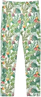 [Joisal] Vibrant Cactus Green Girls' Leggings, Flexible for Warm Leggings for Girls, 4-10T