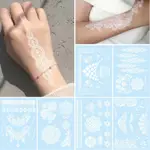 白色蕾絲紋身貼防水海娜手指曼陀羅花紋性感水轉印貼紙