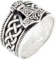 [VN Jewelry] 925 Silver Ring, Thors Hammer Mjolnir Viking Ring for Men Silver Norse Scandinavian Viking Punk Ring for Men