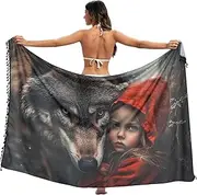 [XYMZR] Women's Sarong Swimsuit Coverups Wolf Dark Scary Chiffon Bikini Wraps Skirt with Tassels L