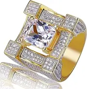 [TUSRORSU] Bling Fashion Punky Rapper Luxury Rings for Men Shiny Big Iced out Hip Hop Cubic Zirconia Men Engagement Rings