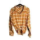 Lulu’s Tan and White Plaid Buttoned Front Long Sleeve Tie Front Blouse Size SM