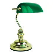Bankers Polished Brass and Gloss Green Touch Desk Lamp