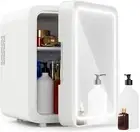Skincare Fridge - Mini Fridge with Dimmable LED Mirror (4 Liter/6 Can), Cooler a