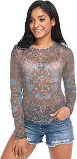 [RPLIFE] Intricate Mandala Sheer Shirts, Long Sleeve Party Tops for Women S-XXL