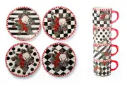 MacKenzie Scottish Bouquet 4 Stacking Mugs Cups & 4 Appetizer Plates Childs NIB