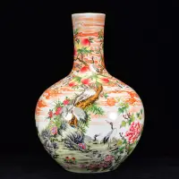 在飛比找Yahoo!奇摩拍賣優惠-古瓷器 古董瓷器 清雍正年粉彩十八學士圖紋天球瓶55*38m
