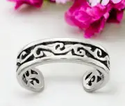 925 Sterling Silver Solid Scroll Toe Ring - Adjustable Toe Ring for Women