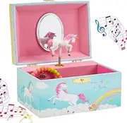 JewelKeeper Girl's Musical Jewelry Storage Box with Spinning Unicorn Rainbow Design Somewhere Over the Rainbow Tune