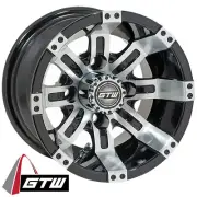 Set of 4 Golf Cart 10x7 Tempest Aluminum Machined Silver and Black Offset Wheels