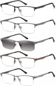 EYECEDAR 5-Pack Reading Glasses for Men Metal Half-Frame Rectangular Style