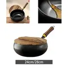 Cast Iron Wok Wooden Lid Skillet Boiling Handcrafted Induction Cooker