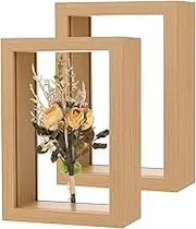 uxcell 2-Pack Dried Flower Frame, 4 x 6 Inch Double Acrylic Wooden Dried Flower Photo Floating Frame for Tabletop/DIY/Handicrafts [Wood Color]
