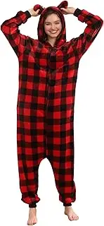 [Focupaja] Adults Christmas Onesie Family Pajamas Jumpsuit Flannel Comfy Matching Sleepwear Hooded One Piece Warm Loungewear