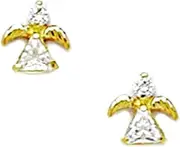 [JewelryWeb] 14k Yellow Gold CZ Simulated Diamond Religious Guardian Angel Screw Back Earrings 7x7mm Stud Earring for Women