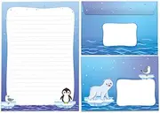 Writing Paper Set Letter Pad with Envelope for Girls Boys Kids Motif Penguin Animals Letter Paper Pad Lined (A5 Pad with 25 Sheets + 15 Envelopes)