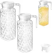 2 Pack Plastic Pitcher with Lid 1.1L Water Jar with Ribbed Design BPA-Free Water Pitcher Clear Plastic Water Pitcher with Vented Lid Fridge Pitcher for Hot Water Ice Tea Coffee(1.1L Diamond Pot)