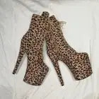 Polesque Faux Suede 8" Heel Pole Dance Boots Round Toe In Leopard Print BNIB