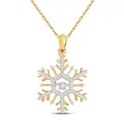 10k Yellow Gold Round Diamond Snowflake Winter Cluster Pendant 1/6 Cttw