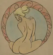 Female nude figure drawing Ink pastel Artist Jerome Cadd mirror