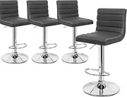 ALFORDSON Bar Stool, 4pcs PU Leather Kitchen Barstools with Swivel Seat in 62-83cm Adjustable Height Home Bar Counter Dining Chairs with Footrest and Floor Protector (Ruel Grey)