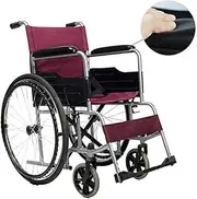 Lightweight Transport Mobile Wheelchair Folding Lightweight with Handbrakes Portable Transit Travel Chair Removable Leggings and Belt Red