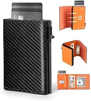 [Zivoxity Leather CO.] Wallet for Men - Compact RFID Blocking Mens Wallet, Stylish Minimalist Ridge Wallets for Men with Pop Up Card Case, Top Matte Leather+Aerospace-Grade Aluminum Body (Black-Orange), Black-Orange, Pop-up