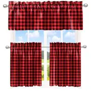 Buffalo Check Tiers and Valances Set Black and Red Farmhouse Red and Black 3