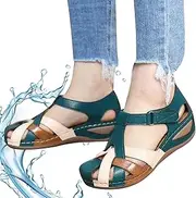 [CATCOQ] Orthopaedic Sandals for Women, Womens Flat Mule Sandals, Clogs Flat Slipper, with Arch Support Adjustable Ankle Strap Walking Sandals, for Walking, Hiking, Wading