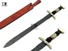 30'' Handmade Damascus Steel Blade Battle Ready Sword With Sheath Fixed Blade