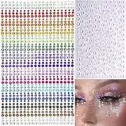 1250 Pcs Self Adhesive Rhinestones for Makeup Eyes 15 Colors Rainbow Rhinestones Face Jewels Face Gems Stick on, DIY Nail Makeup 3mm 4mm 5mm 6mm Rave Festival Accessories Costume for Women