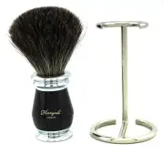 Men`s Shaving Brush Pure Black Badger Hair Brush With Stand Perfect Shaving Kit